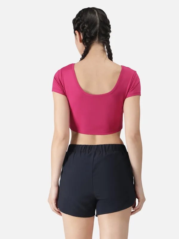 Magenta_Polyester_Sleeve_Warrior_Crop_T_Shirt_For_Women