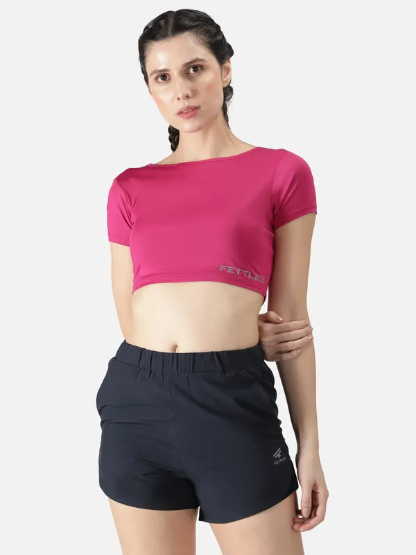 Magenta_Polyester_Sleeve_Warrior_Crop_T_Shirt_For_Women