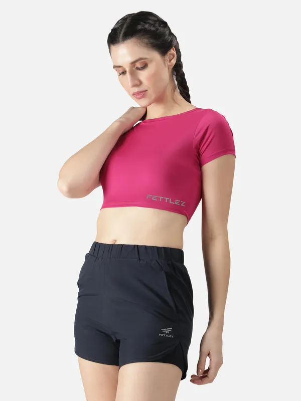 Magenta_Polyester_Sleeve_Warrior_Crop_T_Shirt_For_Women