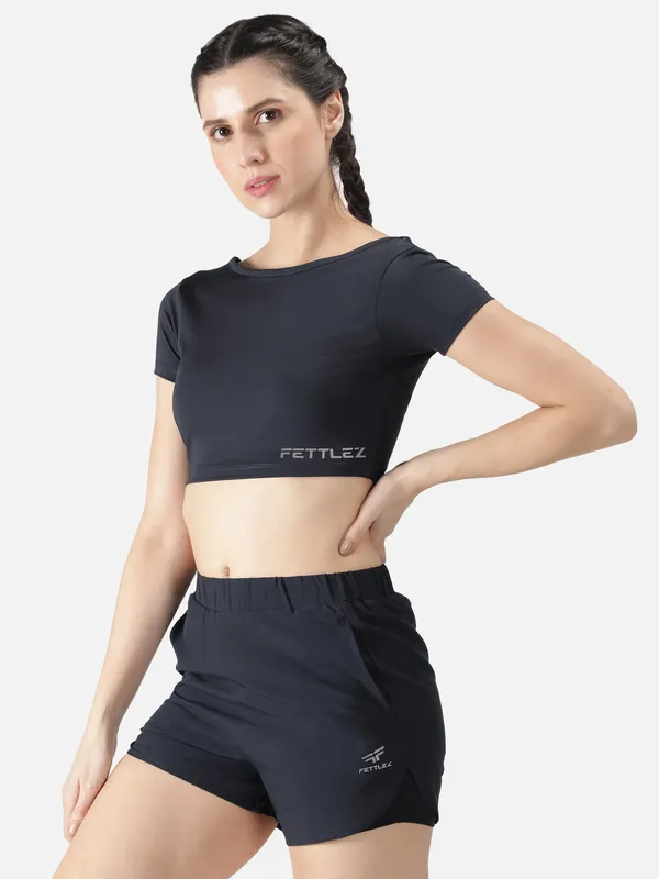 Navy_Polyester_Sleeve_Warrior_Crop_T_Shirt_For_Women