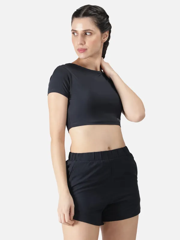 Navy_Polyester_Sleeve_Warrior_Crop_T_Shirt_For_Women