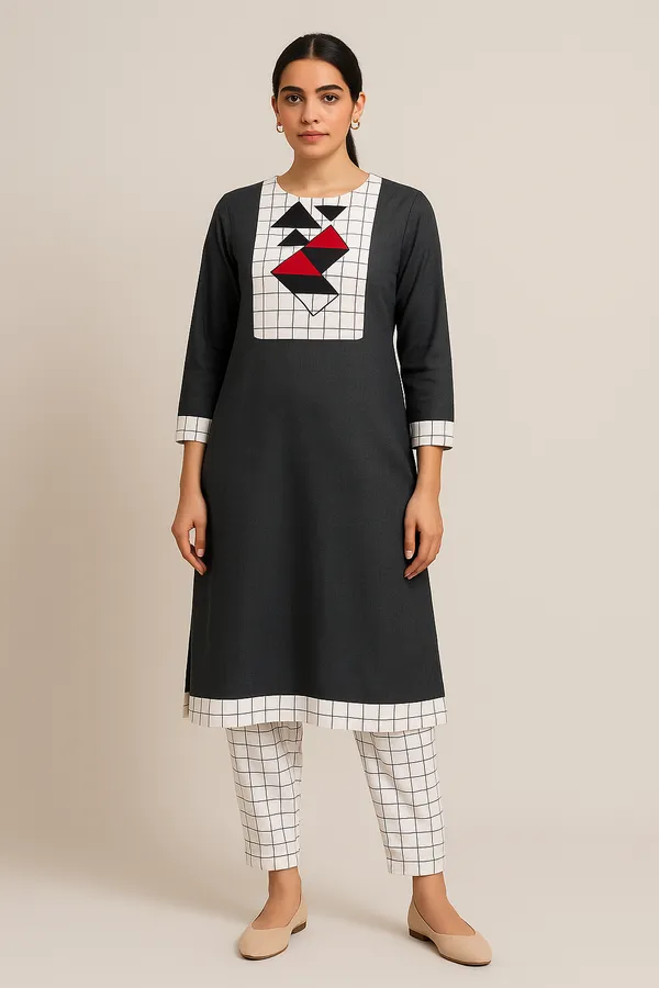 Black_Cotton_Hand_Embroidered_Designer_Kurta_&_Pant_Set_For_Women_&_Girls