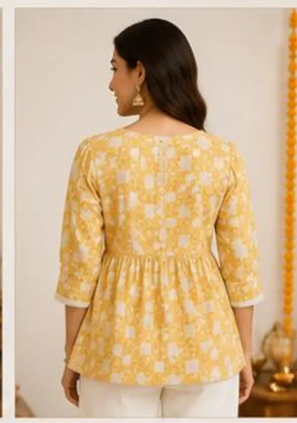 AM_Style_Casual_Checkered_Women_Mustard_&_White_Colour_Top
