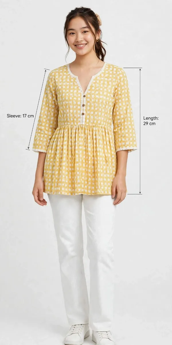 AM_Style_Casual_Checkered_Women_Mustard_&_White_Colour_Top