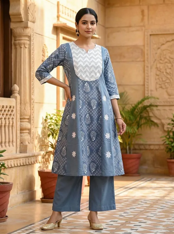 AM_Style_Dusty_Blue_panel_Kurti_set_with_dupatta