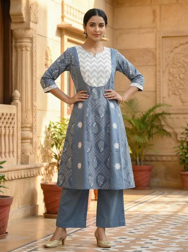 AM_Style_Dusty_Blue_panel_Kurti_set_with_dupatta