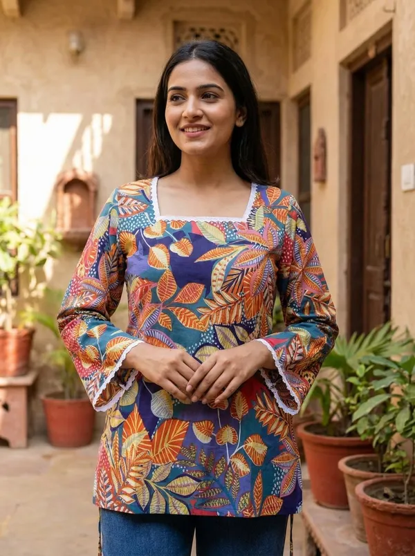 AM_Style_Leaf_Print_Short_Kurti