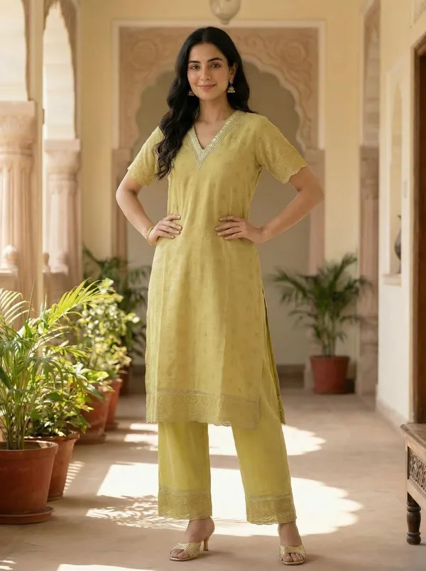 AM_Style_Olive_Grace_Straight_Kurti_pant_set_with_matching_dupatta