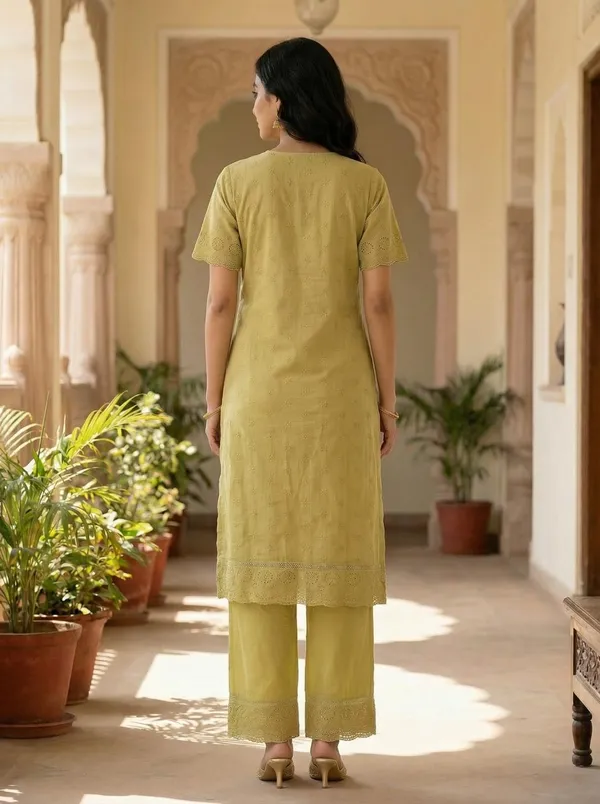 AM_Style_Olive_Grace_Straight_Kurti_pant_set_with_matching_dupatta
