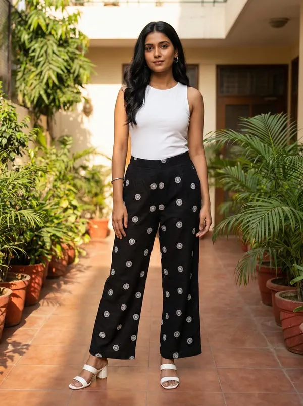 AM_Style_Women_black_embroidered_straight_Fit_Linen_Pant