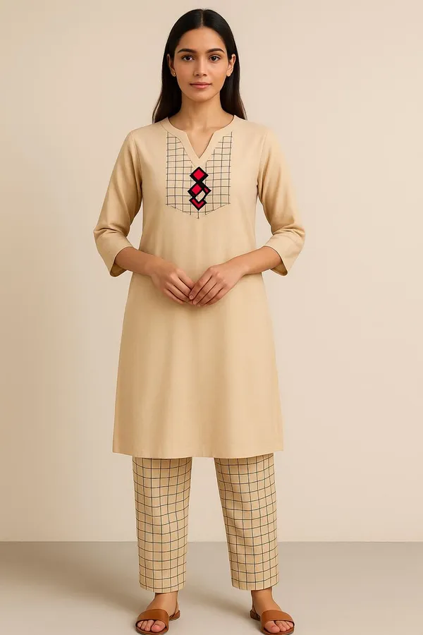 Off_White_Handloom_Cotton_Hand_Embroidered_Kurta_For_Women_&_Girls
