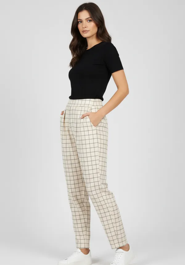 Off_White_Handloom_Cotton_Checked_Checkered_Pant_For_Women_&_Girls