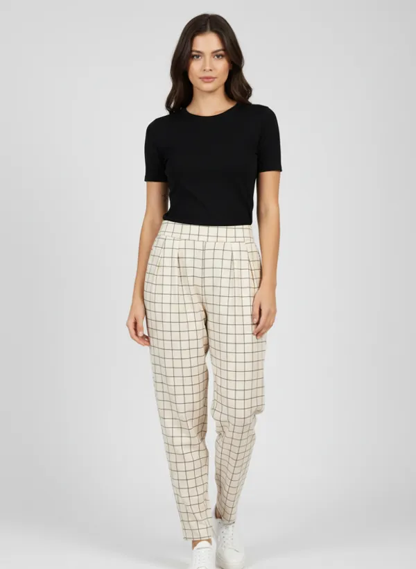 Off_White_Handloom_Cotton_Checked_Checkered_Pant_For_Women_&_Girls