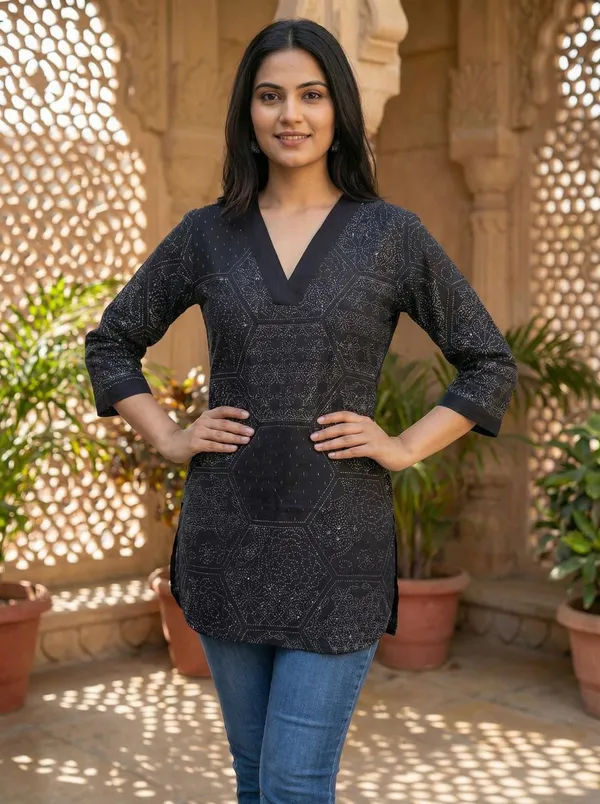 AM_Style_Black_printed_Short_Kurti