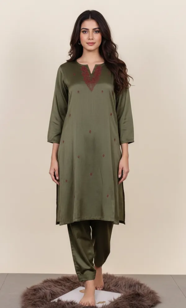 Green_Cotton_Kurta_&_Pant_Set_For_Women_&_Girls