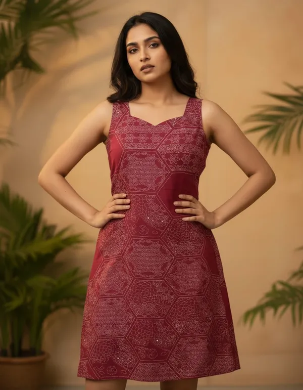Maroon_Geometric_Print_Cotton_A-Line_Dress_for_Women