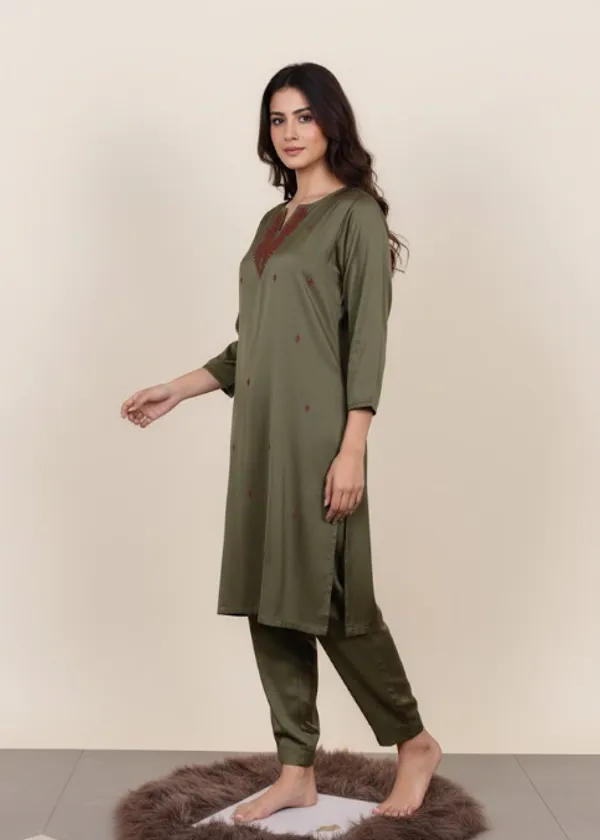 Green_Modal_Silk_Hand_Embroidered_Kurta_For_Women_&_Girls