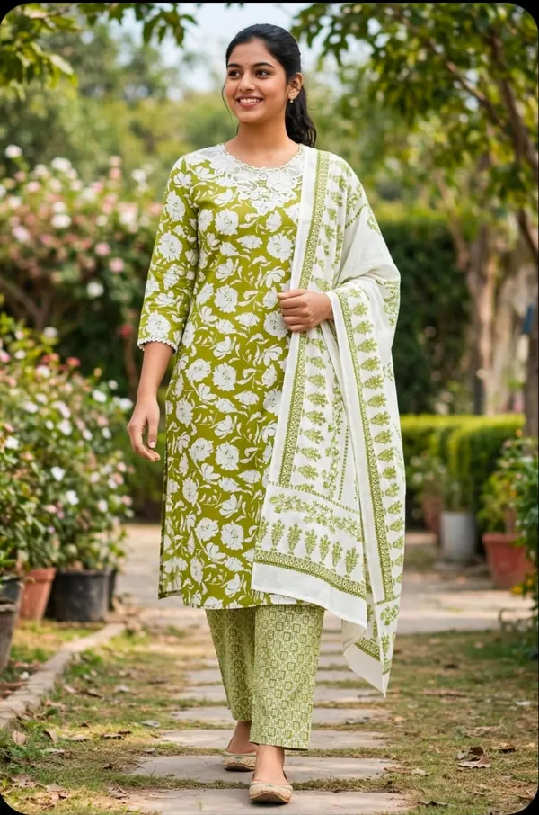 Teej_Special_Mehndi_Green_Floral_Kurta_Set_with_Pant_Plazoo_&_Dupatta