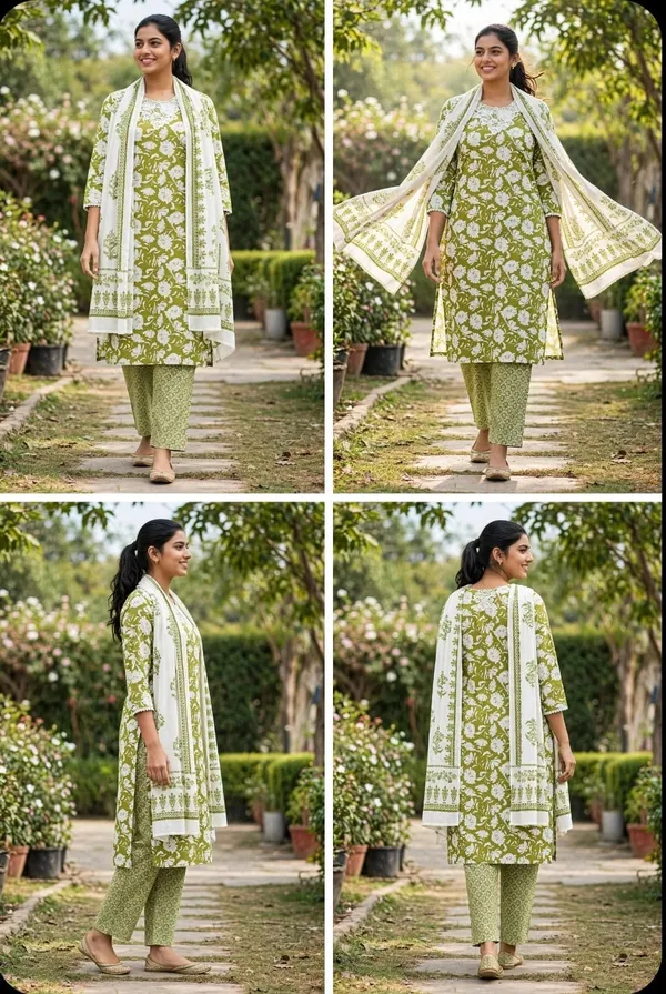 Teej_Special_Mehndi_Green_Floral_Kurta_Set_with_Pant_Plazoo_&_Dupatta