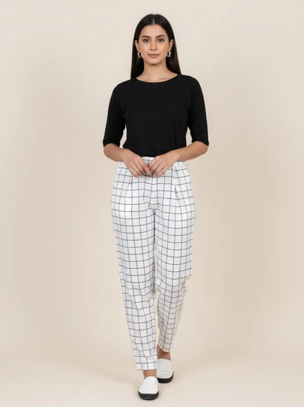 White_Handloom_Cotton_Checkered_Pant_For_Women_&_Girls