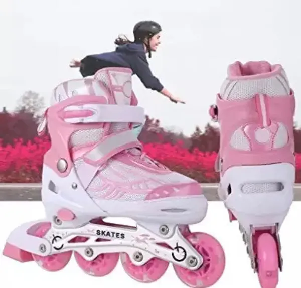 Pink_Inline_Skates_Adult_Adjustable_Beginner_Skating_LED_Flash_In-line_Skates_-_Size_Adult_UK