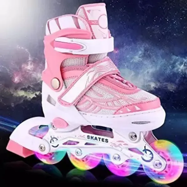 Pink_Inline_Skates_Adult_Adjustable_Beginner_Skating_LED_Flash_In-line_Skates_-_Size_Adult_UK