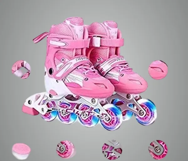 Pink_Inline_Skates_Adult_Adjustable_Beginner_Skating_Shoes_Skates_with_LED_Flash_Quad_Roller_Skates_-_Size_NA_UK