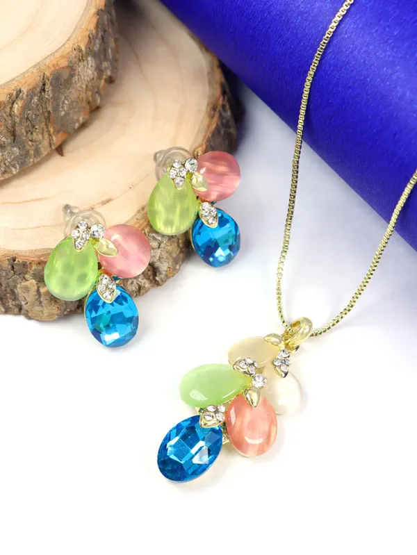 Multicolor_Stainless_Steel_18-Carat_Gold_Polish_Tropical_Luxe_Gem_Set_For_Women