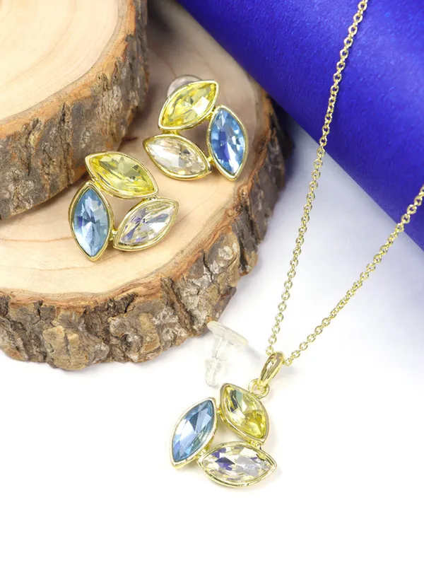 Multicolor_Stainless_Steel_18-Carat_Gold_Polish_Crystal_Leaf_Glow_Set_For_Women