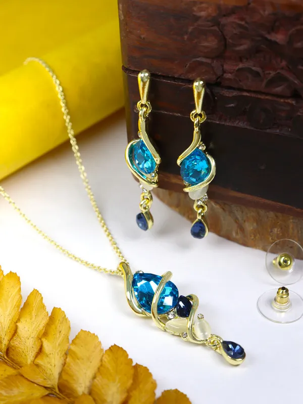Multicolor_Stainless_Steel_18-Carat_Gold_Polish_Ocean_Blue_Pendant_Set_For_Women