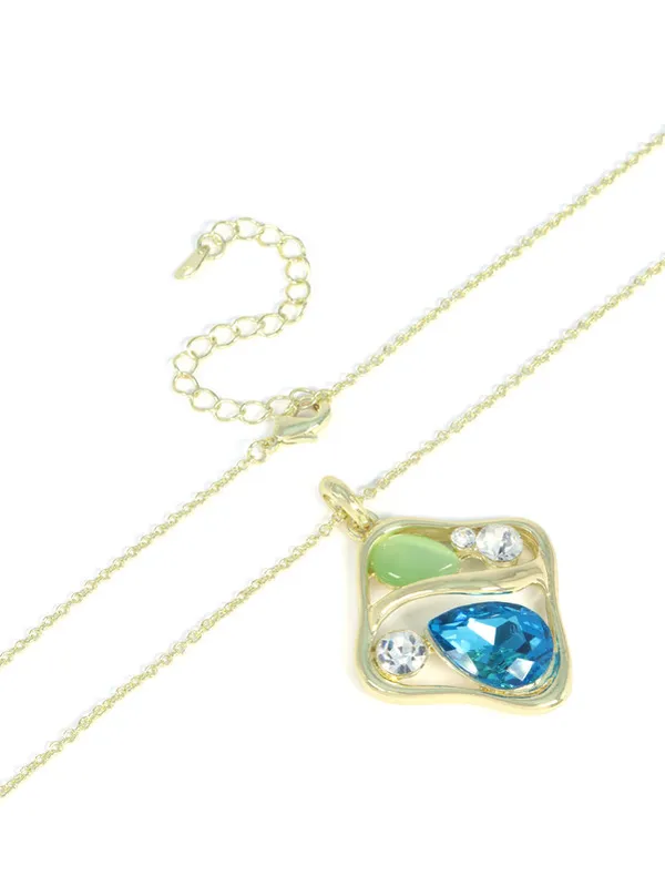 Multicolor_Stainless_Steel_18-Carat_Gold_Polish_Aqua_Glaze_Pendant_Set_For_Women