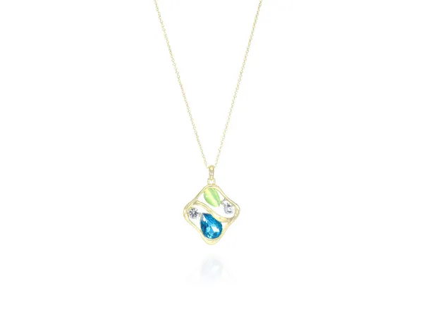 Multicolor_Stainless_Steel_18-Carat_Gold_Polish_Aqua_Glaze_Pendant_Set_For_Women