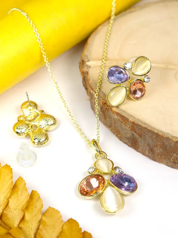 Multicolor_Stainless_Steel_18-Carat_Gold_Polish_Sunset_Bloom_Pendant_Set_For_Women