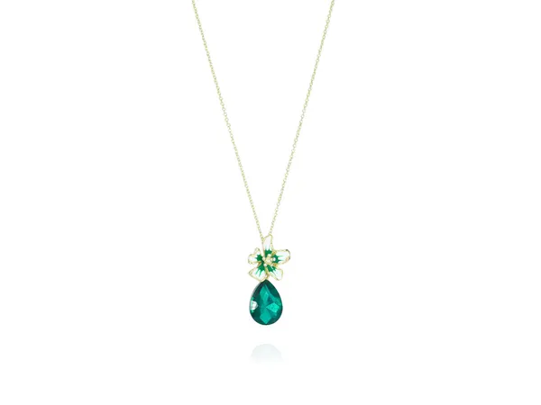 Multicolor_Stainless_Steel_18-Carat_Gold_Polish_Emerald_Bloom_Pendant_Set_For_Women