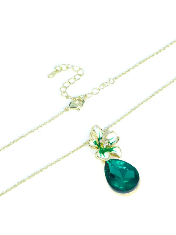 Multicolor_Stainless_Steel_18-Carat_Gold_Polish_Emerald_Bloom_Pendant_Set_For_Women