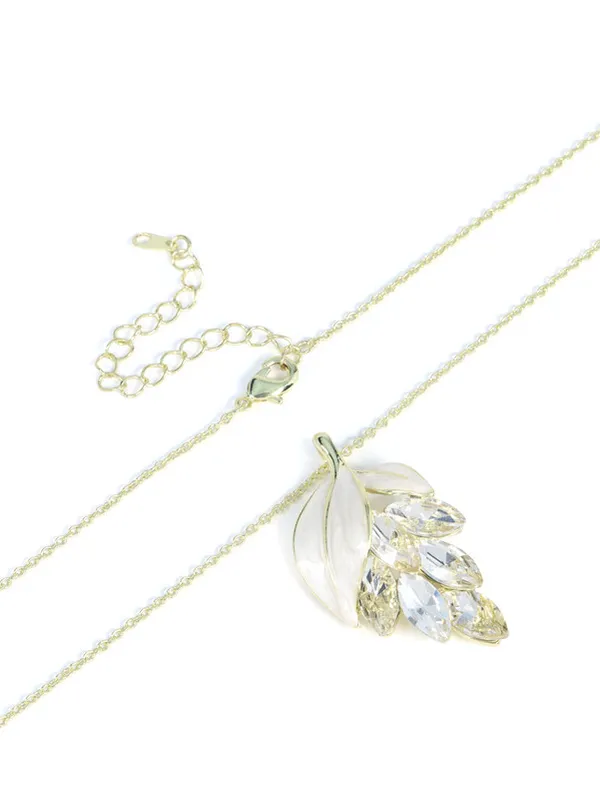 Multicolor_Stainless_Steel_18-Carat_Gold_Polish_Crystal_Leaf_Pendant_Set_For_Women