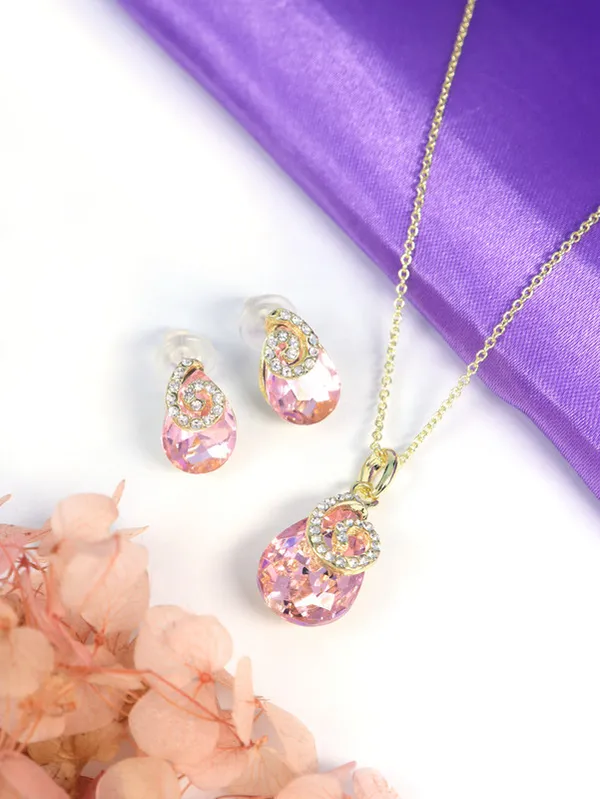 Multicolor_Stainless_Steel_18-Carat_Gold_Polish_Ros��_Swirl_Pendant_Set_For_Women