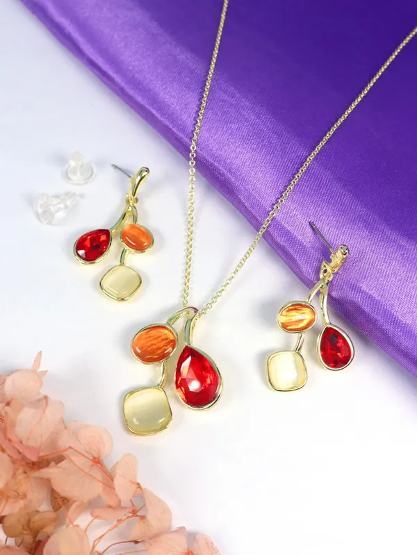 Multicolor_Stainless_Steel_18-Carat_Gold_Polish_Autumn_Charm_Pendant_Set_For_Women