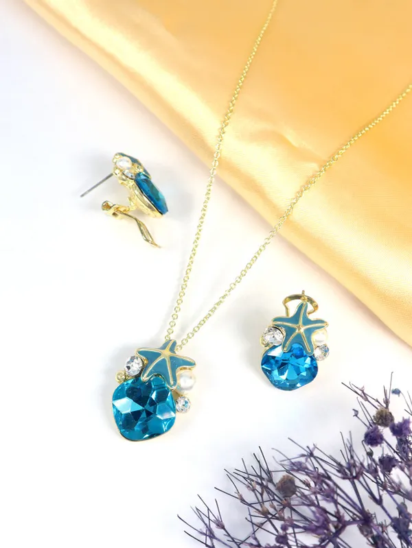 Multicolor_Stainless_Steel_18-Carat_Gold_Polish_Starry_Ocean_Pendant_Set_For_Women