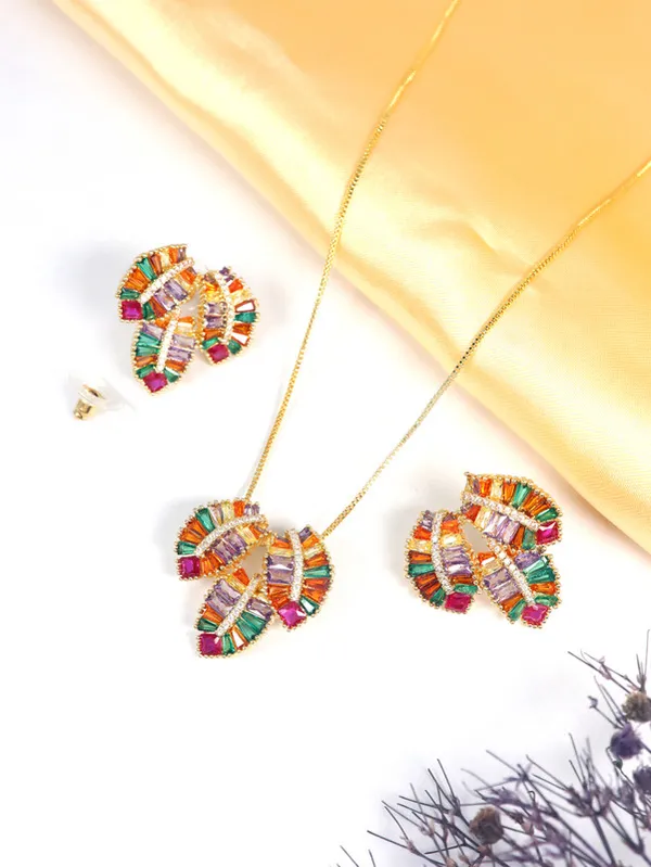 Multicolor_Stainless_Steel_18-Carat_Gold_Polish_Radiant_Mosaic_Pendant_Set_For_Women