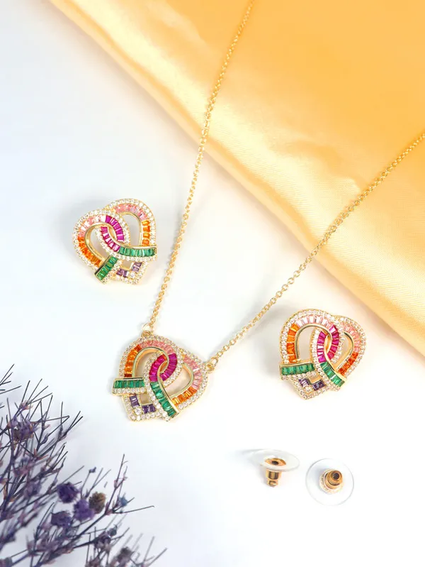 Multicolor_Stainless_Steel_18-Carat_Gold_Polish_Rainbow_Knot_Set_For_Women