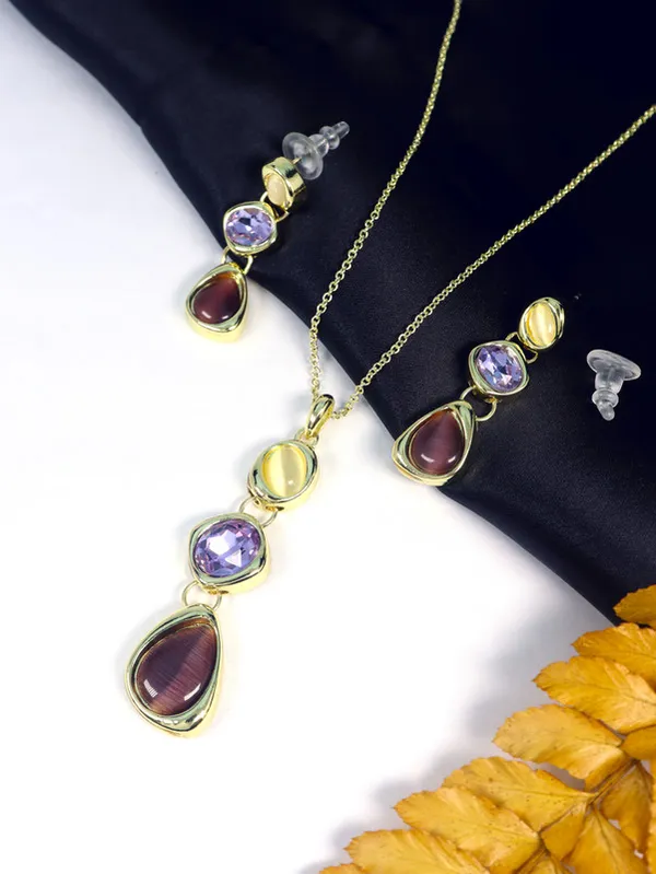 Multicolor_Stainless_Steel_18-Carat_Gold_Polish_Twilight_Drops_Pendant_Set_For_Women