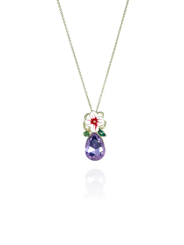 Multicolor_Stainless_Steel_18-Carat_Gold_Polish_Lavender_Bloom_Pendant_Set_For_Women