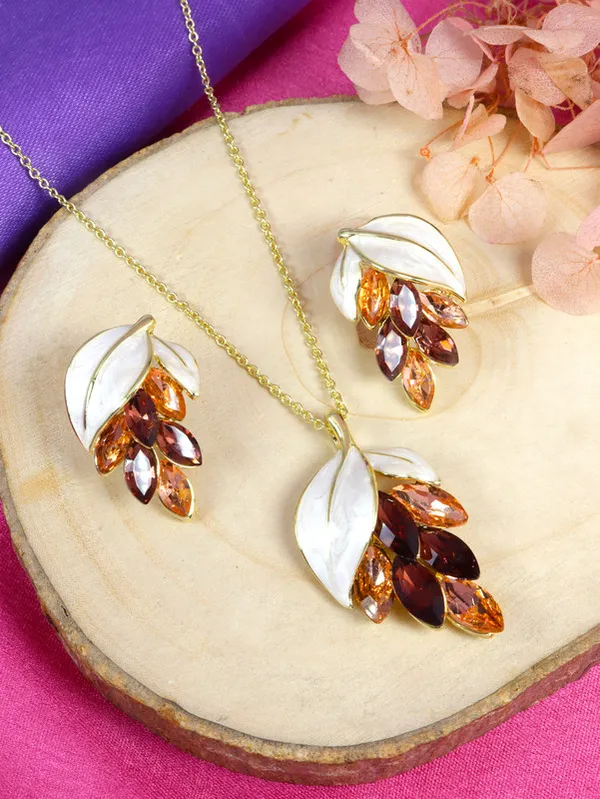 Multicolor_Stainless_Steel_18-Carat_Gold_Polish_Autumn_Leaf_Cascade_Set_For_Women