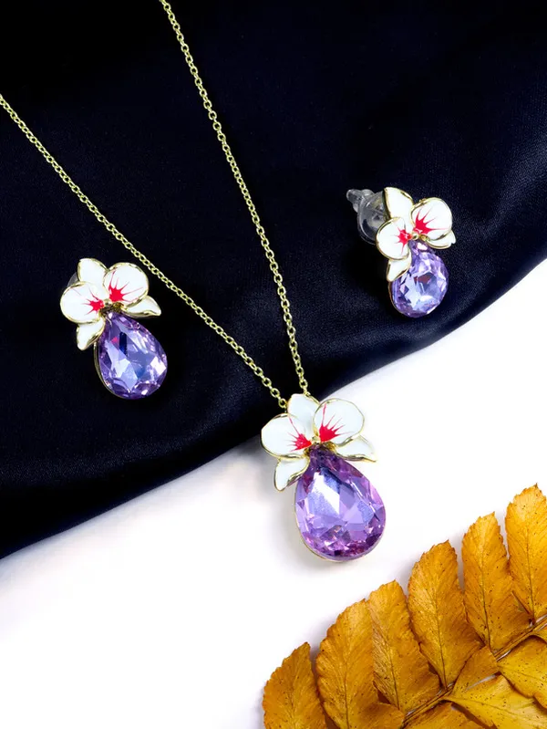 Multicolor_Stainless_Steel_18-Carat_Gold_Polish_Lavender_Orchid_Set_For_Women