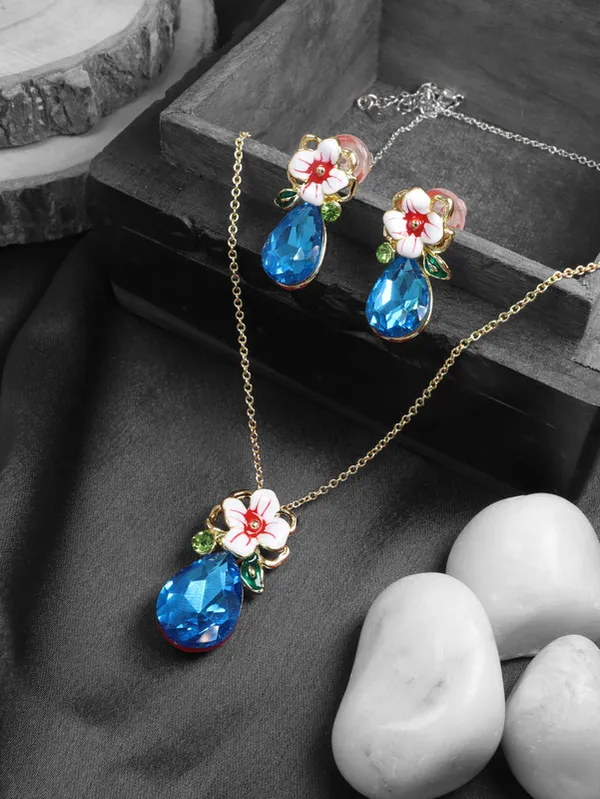 Multicolor_Stainless_Steel_18-Carat_Gold_Polish_Blue_Blossom_Set_For_Women