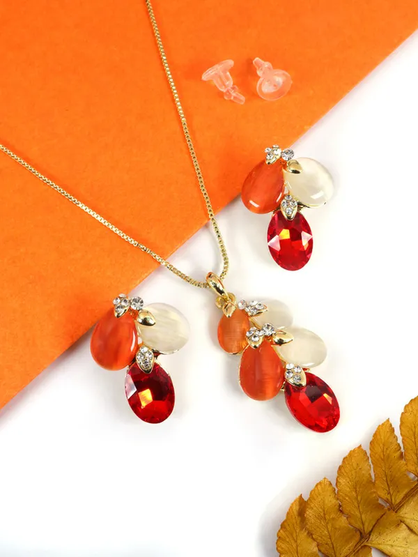Multicolor_Stainless_Steel_18-Carat_Gold_Polish_Sunset_Teardrop_Set_For_Women
