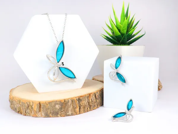 Multicolor_Stainless_Steel_18-Carat_Gold_Polish_Sky_Blue_Butterfly_Set_For_Women
