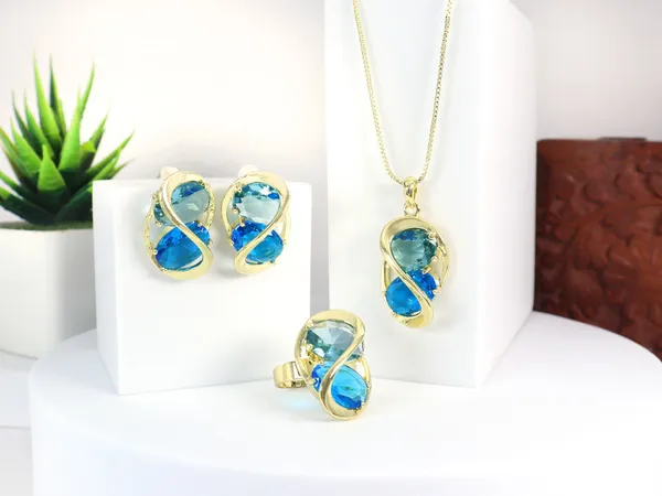 Multicolor_Stainless_Steel_18-Carat_Gold_Polish_Infinity_Blue_Set_For_Women