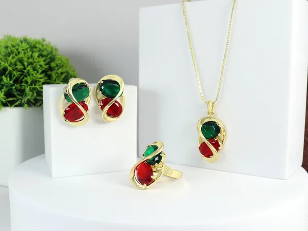 Multicolor_Stainless_Steel_18-Carat_Gold_Polish_Red_&_Emerald_Infinity_Set_For_Women